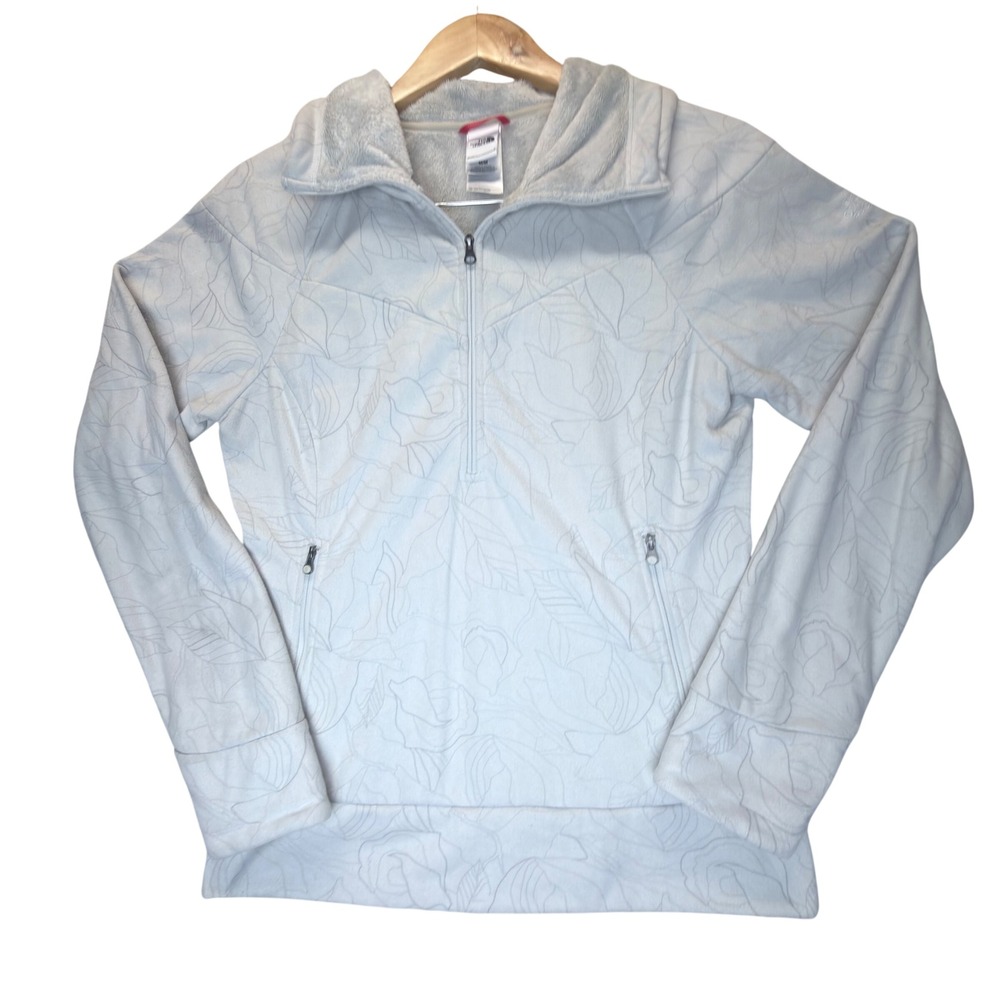 The North Face Womens Grey Floral Leaf Quarter Zip Osito Fleece Pullover Medium